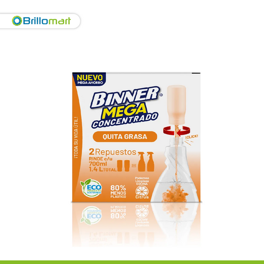 2 Repuestos Limpiador BINNER Mega Concentrado Quita Grasa para Cocinas 50ml