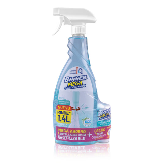 Limpiador de baños y duchas BINNER Mega Concentrado Pistola 700 ml + Repuesto Cápsula 50 ml