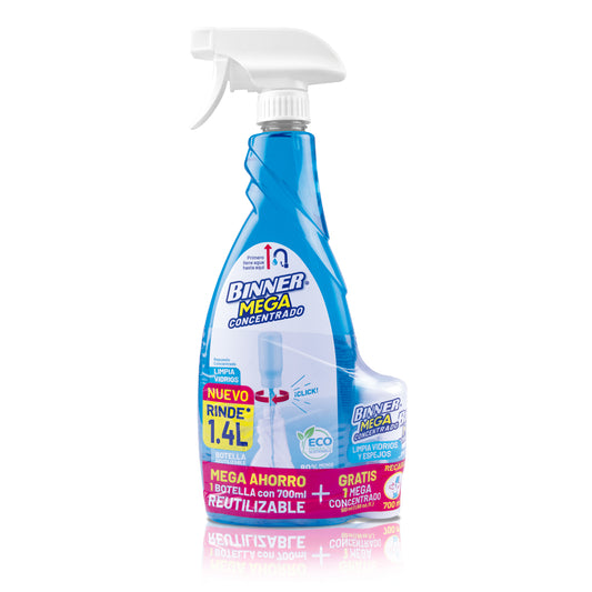 Limpia vidrios BINNER Mega Concentrado Pistola 700 ml + Repuesto Cápsula 50 ml